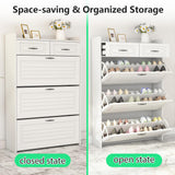 ODUWA Shoe Storage Cabinet with 3 Flip Drawers and 2 Storage Drawers,Easy to Store 18-25 Pairs of Shoes,White Wood Shoe Storage Cabinet for Entryway,Hallway,PVC Door with Shape ODUWA