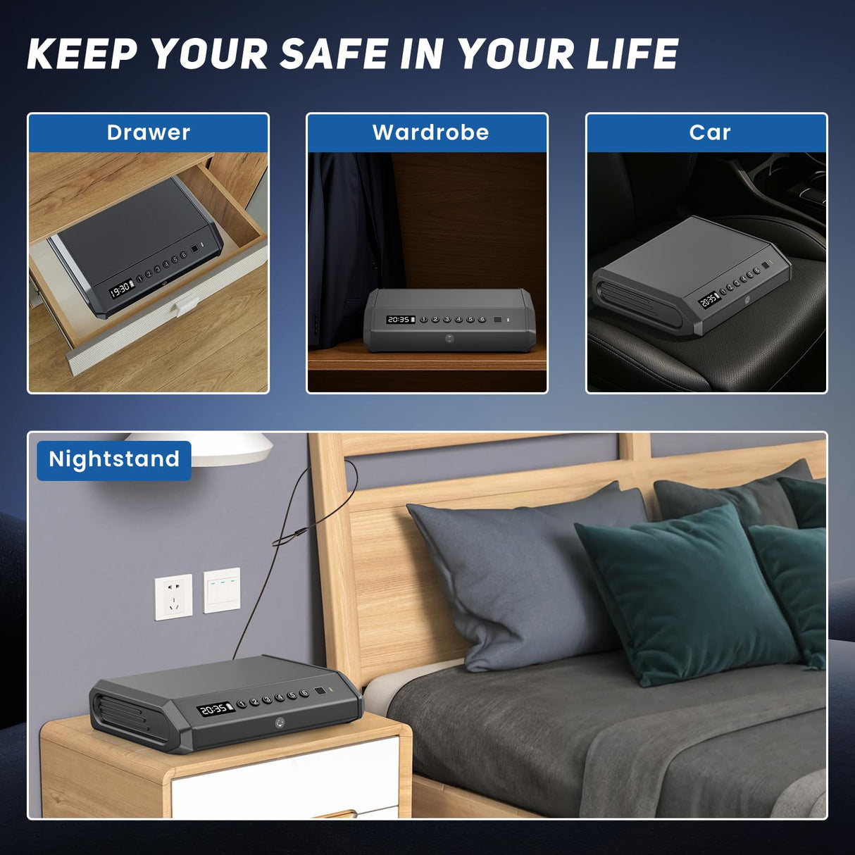 Biometric Gun Safe for Pistols Handgun Safe with Fingerprint Digital PIN Key Gun Lock Box Storage for Home Bedroom Bedside Nightstand and Car, 3-Ways unlock with Emergency Power Supply ForShine