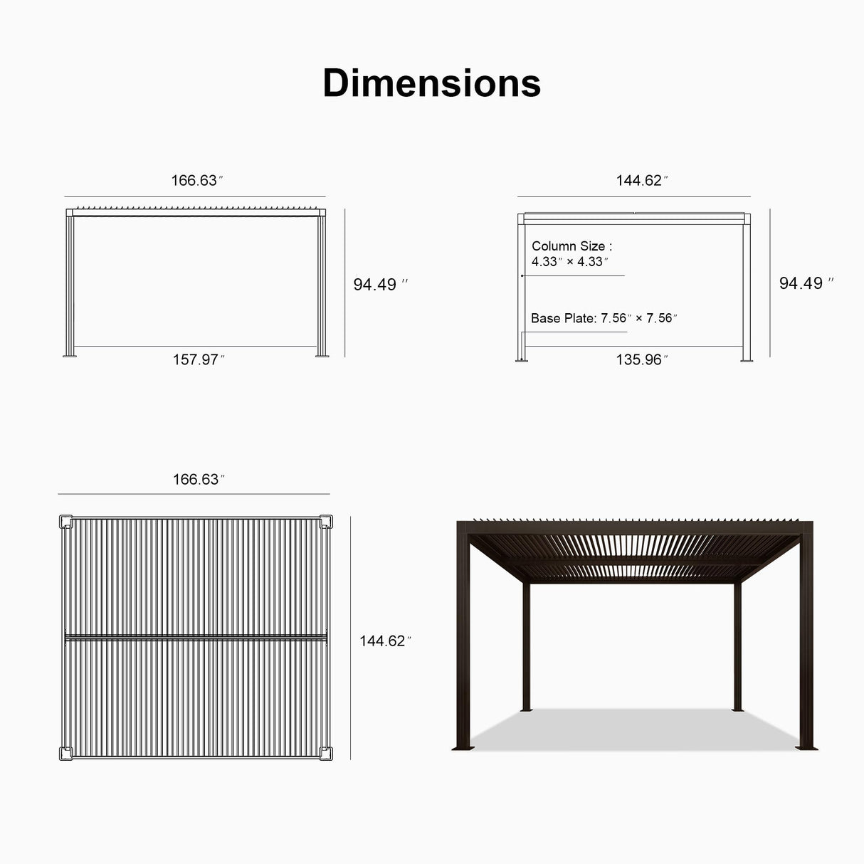 PURPLE LEAF Outdoor 12' × 14' Louvered Pergola with 12FT Detachable Louver Wall Patio Adjustable Aluminum Canopy Retractable Metal Roof for Deck Outside Backyard Hardtop Gazebo Sun Shade PURPLE LEAF