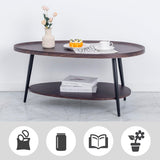 TDLEAYYD Oval Coffee Table, 2-Tier Coffee Table with Open Storage Shelf, 40" Modern Wood Center Table Tea Table for Living Room, Bedroom, Apartment, Dark Walnut TDLEAYYD