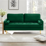 RXRRXY 67" Modern Velvet Loveseat Sofa Couch, Mid-Century Tufted Upholstered Small Love Seat Couch with 2 Pillows & 4 Golden Legs, 2-Seats Couches for Compact Space, Living Room, Apartment (Emerald) RXRRXY