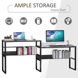 HOMCOM 86.5 Inch Two Person Desk Double Computer Table Writing Desk with Open Shelves Long Storage Workstation for Home Office Gray HOMCOM