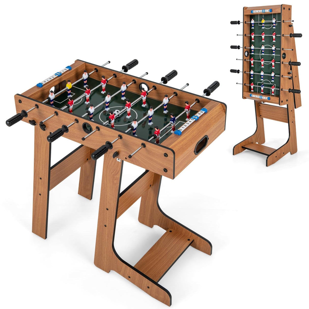 Goplus Folding Foosball Table, 27” Wooden Soccer Game Table with 2 Foosballs & Score Keepers, Indoor Outdoor Portable Football Game Set for Kids Adults, Arcades, Bar, Party, Family Nights Goplus