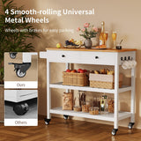 Gizoon Kitchen Island Cart on Wheels with 40'' Wood Tabletop, 2 Open Tiers Spacious Storage Shelves and Towel Rack, Rolling Utility Cart with 3 Side Hooks and 2 Drawer for Dining Room, Bar, White Gizoon