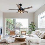 APBEAMLighting Farmhouse Ceiling Fans with Lights and Remote Control, 52 Inch Rustic Fandelier Ceiling Fan with Bubble Glass Shade 6-Speed Caged Ceiling Fan for Living Dining Room Bedroom,Walnut/Brown APBEAMLighting