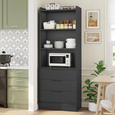 DICTAC Bookcase Set of 2 with 3 Drawers 73.23'' Bookshelf Storage Cabinets with Shelves and Drawers Kitchen Pantry with Microwave Stand,Storage Organizer for Living Room,Office,Study,Bathroom DICTAC