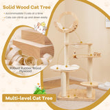 Nightcore 57” Tall Solid Wood Cat Tree for Indoor Cats, Building Block Kitten Tower w/Perch, Scratching Posts, Washable Cushions, 4 Install Options, Multi-Level Cat Activity Center Climbing Furniture WoodArtSupply