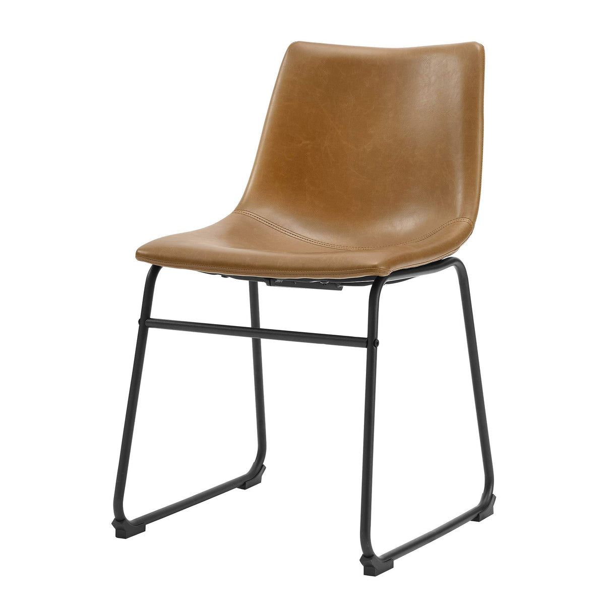 Walker Edison Douglas Urban Industrial Faux Leather Armless Dining Chairs, Set of 2, Whiskey Brown Walker Edison