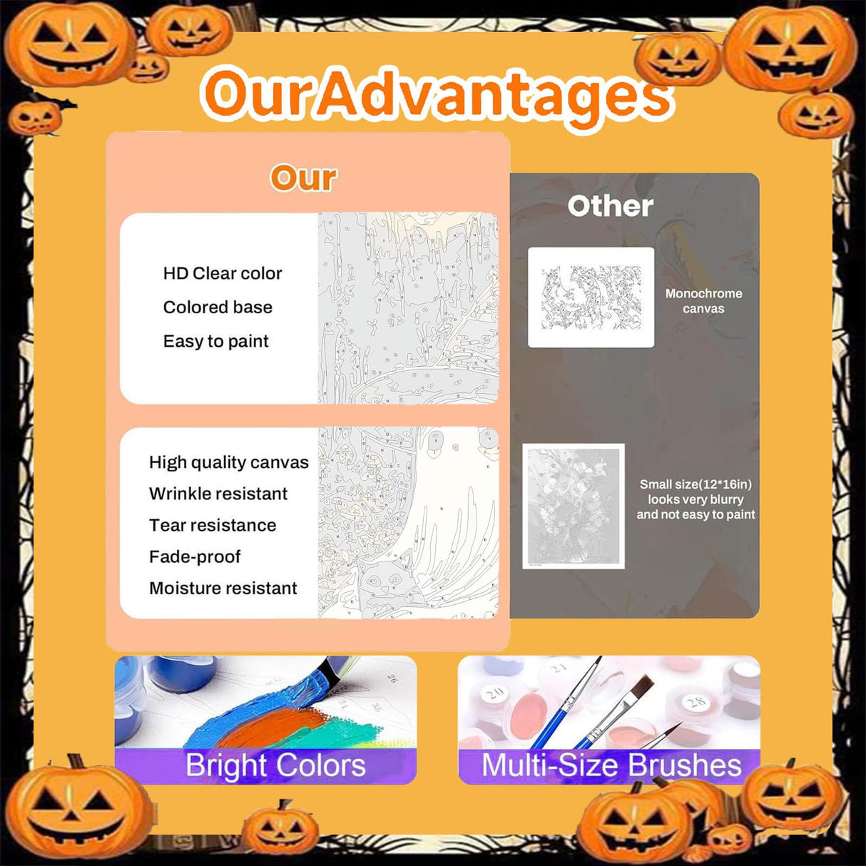 xackcme Spooky Paint by Numbers for Adults, Halloween Paint by Number on Canvas Without Frame, DIY Ghost Oil Painting for Gift Home Wall Decor (16x20 inch) xackcme