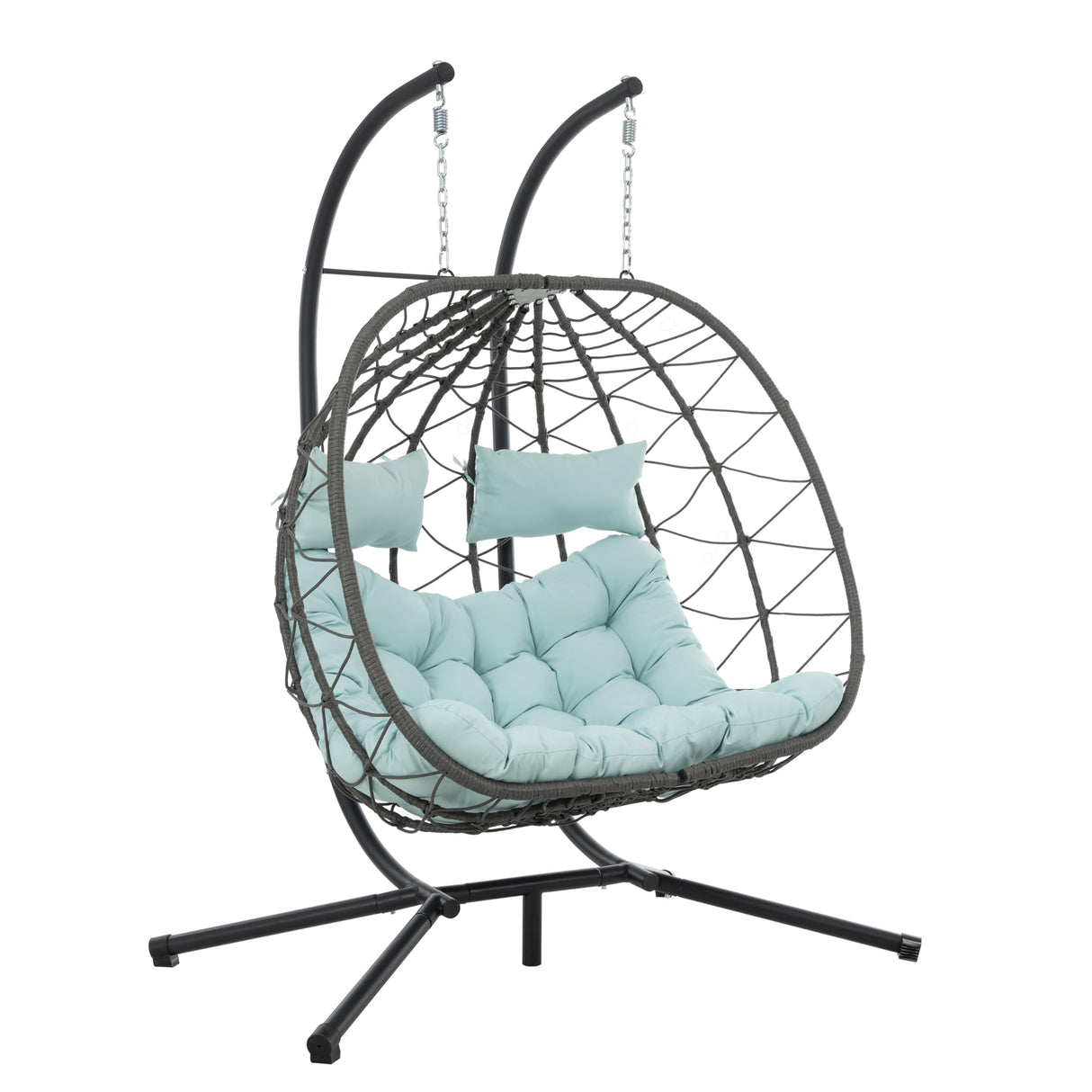 JOYBASE Double Swing Egg Chair with Stand, 2-Person Hanging Egg Chair Wicker Rattan Oversized Swinging Chair for Outdoor Indoor Garden Patio (Light Blue) JOYBASE
