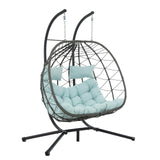 JOYBASE Double Swing Egg Chair with Stand, 2-Person Hanging Egg Chair Wicker Rattan Oversized Swinging Chair for Outdoor Indoor Garden Patio (Light Blue) JOYBASE