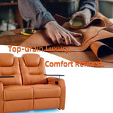 comfiroom Leather Home Theater Seating Seats, Simple Style Top Grain Leather Movie Theater Chairs Recliner Sofa with Tray Table Type-C USB Charger (Orange, Row of 2 Loveseat) comfiroom