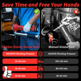TaskStar Battery Grease Gun, Super Efficient Electric Grease Gun Kit with 2 Batteries and Charger, 39.4” Flexible Hose and Coupler, 10000 PSI Cordless Grease Gun with Super Bright LED Light, Red TaskStar