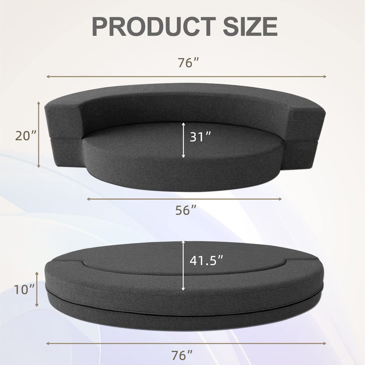 Nigoone Modern Folding Sofa Bed Couch Memory Foam with 2 Pillows Sleeper Sofa futon Couch for Bedroom Living Room Guests, Washable Set, Stylish Oval 76''L × 41.5''D × 10''H,Dark Gray Nigoone