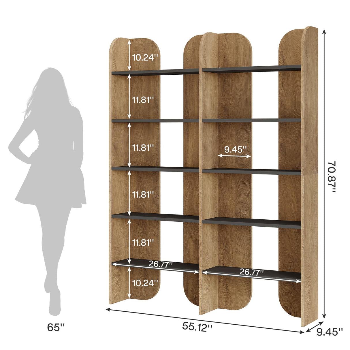 Tribesigns 70.87" Tall Farmhouse Bookshelf, 5-Tier Double Wide Bookcase with Open Shelves, Vintage Bookshelf for Living Room, Office, Study Room, Bedroom (1, Brown+Black) Tribesigns