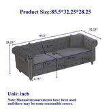 KEIKI 85.5" Chesterfield Sofa, Retro Style Velvet Upholstered 3 Seat Couch, Button Tufted Sofa with Rolled Arm for Living Room, Bedroom Office, Black KEIKI