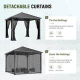 UDPATIO 10' x 10' Hardtop Gazebo, Metal Gazebo with Galvanized Steel Roof, Outdoor Permanent Pavilion with Netting for Patio, Backyard, Deck and Lawns UDPATIO