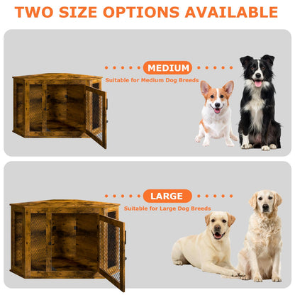 VENDORZ Corner Dog Crate Furniture, 52" Wooden Dog Kennel Furniture End Table with Mesh, Dog Kennel Indoor Furniture for Small Medium Large Dogs, Modern Decorative Wood Pet House Dog Cage Cra - WoodArtSupply