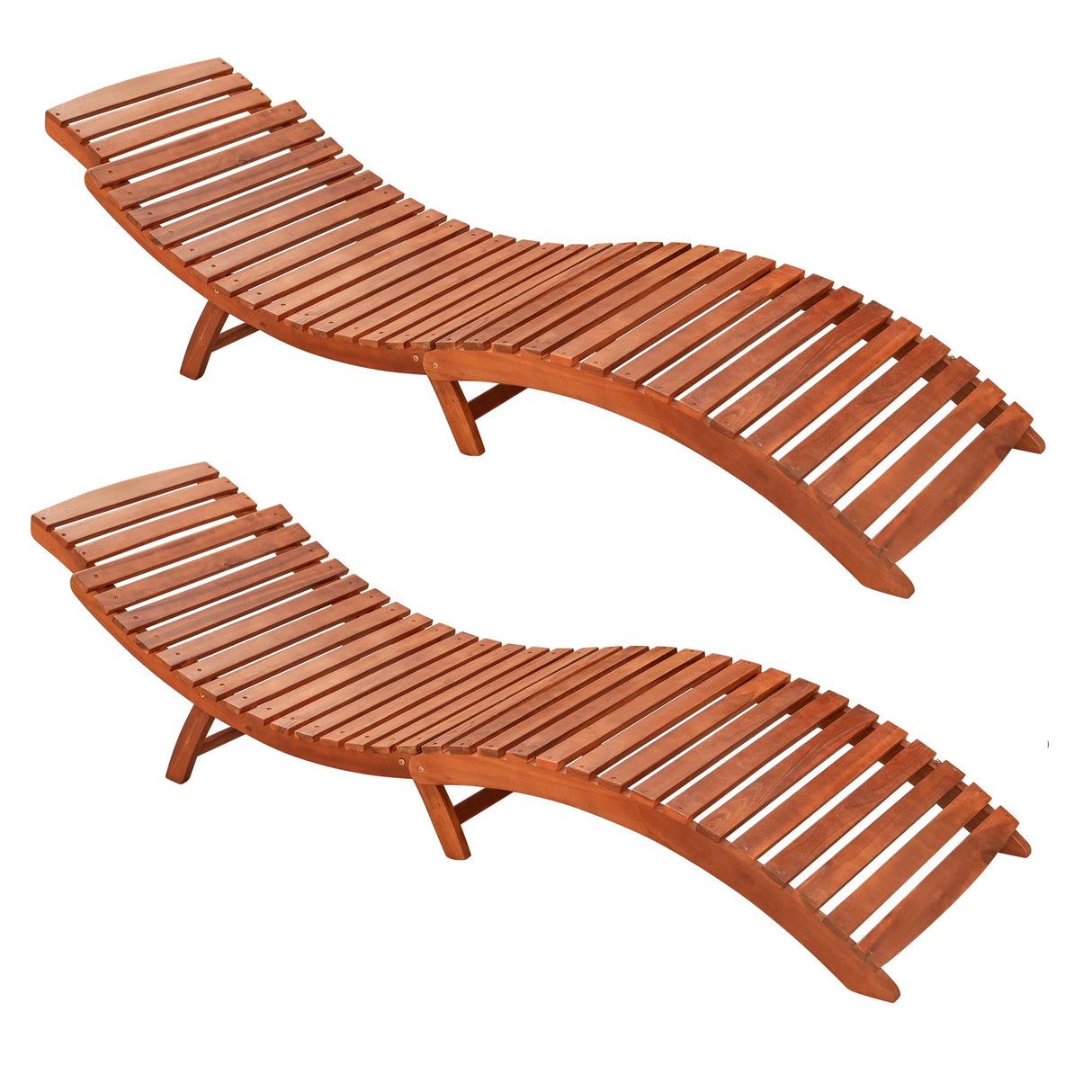 Flamaker Lounge Chairs for Outside Folding Acacia Wood Chaise Lounge with Side Handle Sun Lounger for Poolside, Lawn, Backyard (2 Piece) Flamaker