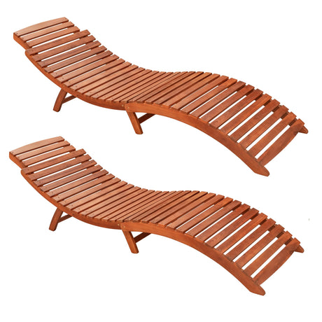 Flamaker Lounge Chairs for Outside Folding Acacia Wood Chaise Lounge with Side Handle Sun Lounger for Poolside, Lawn, Backyard (2 Piece) Flamaker