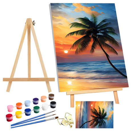 SENQAO Sunset Beach Paint by Number for Adults Framed Canvas, DIY Arts and Crafts for Adults Beginner with Wooden Easel, Paint Brushes, Acrylic Paint Set for Home Wall Decor 12x16inch SENQAO