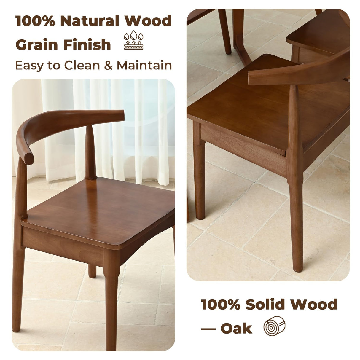 DELAVIN Solid Wood Dining Chairs Set of 4,Kitchen Chairs with Solid Oak Wood Legs, Farmhouse Style High Ladder Back Dining Room Chairs,Walnut DELAVIN