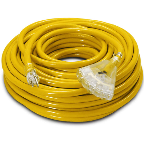 100 ft - 10 Gauge Heavy Duty Extension Cord - 3 Outlet Lighted SJTW - Indoor/Outdoor Extension Cord by Watt's Wire - 100' 10-Gauge Grounded 15 Amp Extension Cord Watt's Wire