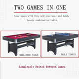 6-Ft Pool Table with Ping Pong Table Combo,2-in-1 Multi-Game Table with Billiard Balls, Cues, Paddles, Brush,for Family Recreation, Durable Structure, Quick Assembly CuisinSmart