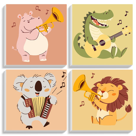 4 Pack Paint by Numbers Kit for Kids with Wooden Frame, Animals Easy Framed Paint by Numbers for Kids Age 4-8-12, DIY Simple Acrylic Oil Kids Painting by Numebrs Kit for Home Wall Decor (8x8 Inch) Offito