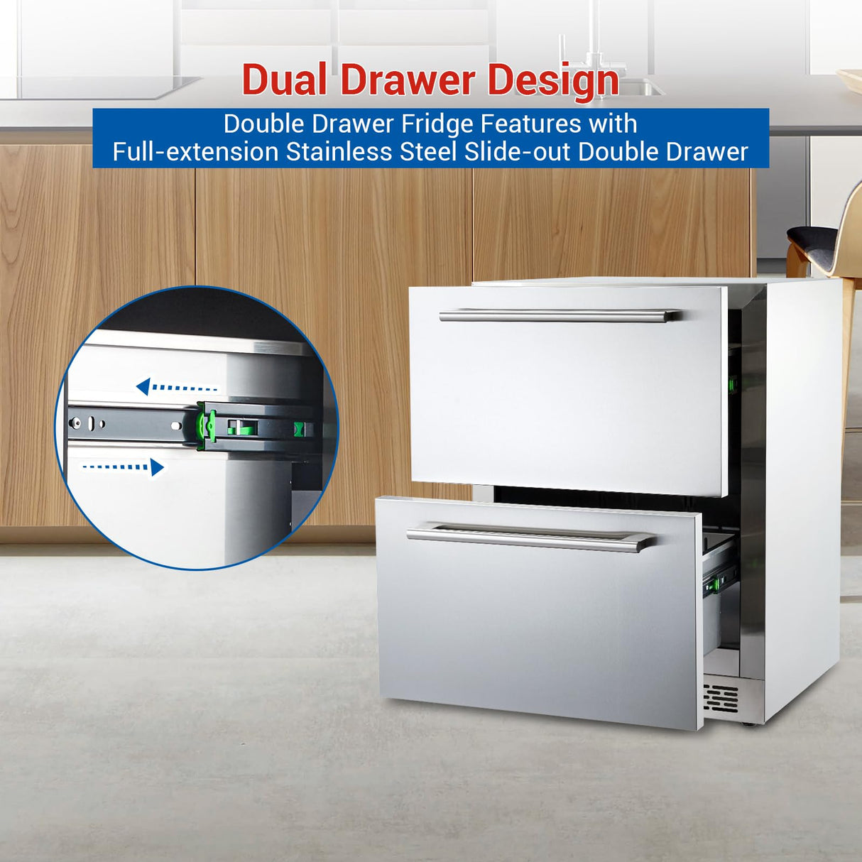 Garvee 24 inch Undercounter Refrigerator, 5.12 Cu.Ft Outdoor Fridge for Patio, Wine and Beverage Refrigerator, Drawer Refrigerator Under Counter Fridge Ideal for Home and Commercial (Silver) Garvee