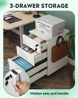 DEVAISE 3 Drawer Rolling File Cabinet with Lock, Wood Under Desk Filing Cabinet fits Letter/Legal/A4 Size for Home Office, White DEVAISE