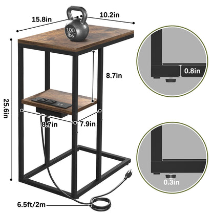 Yoobure LED C Shaped End Table with Charging Station, Small Side Tables for Living Room Bedroom, TV Tray Table with USB Ports and Outlets for Small Spaces, C Table for Couch Sofa, Bed Side Table