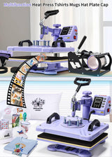 AKEYDIY Heat Press 5 in 1 Heat Press Machine 12x15 inch Swing Away T Shirt Pressing Machine with Digital Control, Multifunction Heat Press Transfer Sublimation Combo for T Shirts Mugs Hat Plate Cap AKEYDIY
