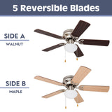 Prominence Home Alvina Traditional 42 Inch Ceiling Fan with Light, LED Flush Mount Ceiling Fan, Indoor Fan with 5 Blades, Walnut Brown and Maple Brown Blade Finish Options, Satin Nickel (80029-01) Prominence Home