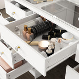 FUFU&GAGA Vanity Desk with Mirror and Bulb Lights, Large Makeup Vanity with Glass Top, Modern Dressing Table with 9 Drawers & Hidden Shelves for Bedroom, White, 43.3”W x 19.7”D x 53.6”H FUFU&GAGA
