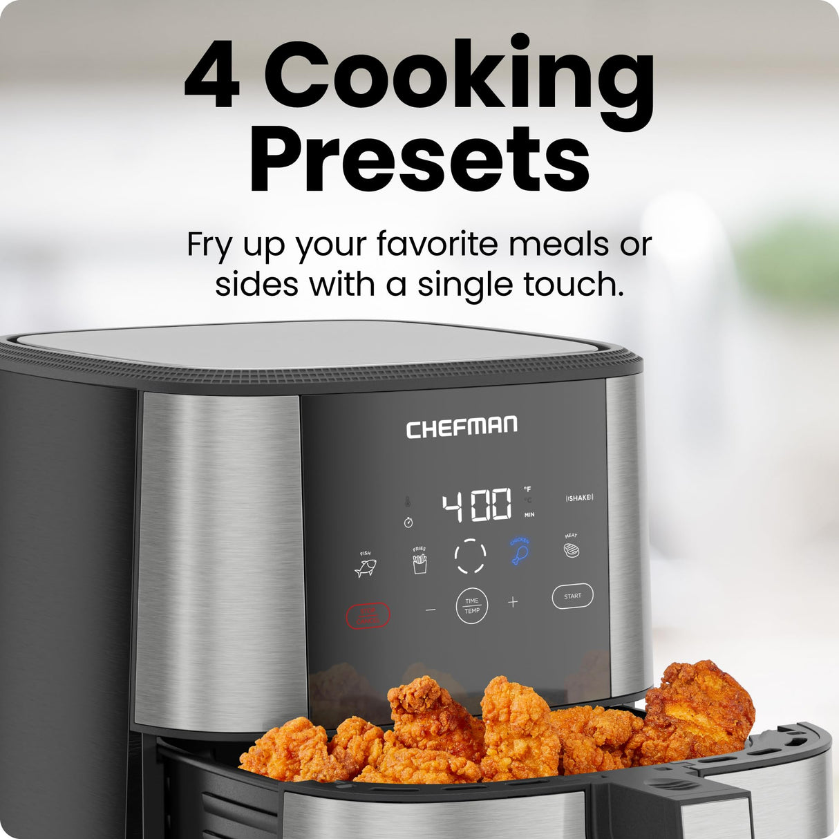 Chefman TurboFry Touch Air Fryer, Large 5-Quart Family Size, One Touch Digital Control Presets, French Fries, Chicken, Meat, Fish, Nonstick Dishwasher-Safe Parts, Automatic Shutoff, Stainless Steel Chefman