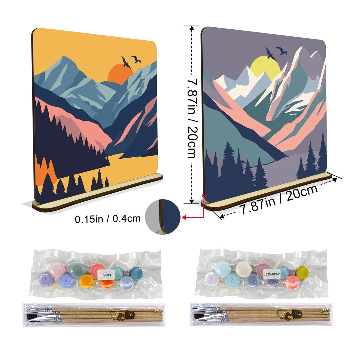 JOOZ 2 Pack Paint by Numbers Kit for Adults, Mountain Paint by Number on Wood Board, DIY Sunset Boho Oil Painting by Numbers Ornaments for Desktop, Easy Adult Paint by Number Kits for Gift 8x8 Inch JOOZ