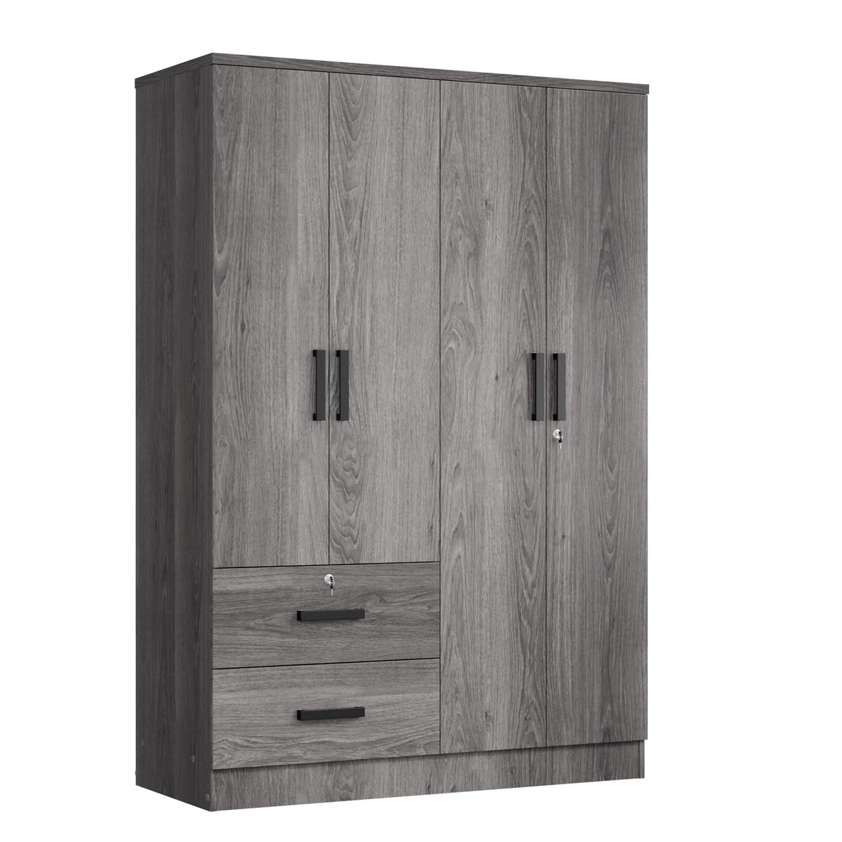 Woodpeckers Furniture And Mattress 4 Doors Wardrobe 2 Drawers with Shelves 72" high (Grey) Woodpeckers Furniture And Mattress