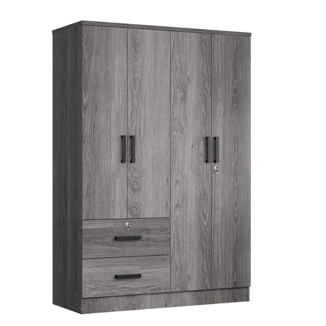 Woodpeckers Furniture And Mattress 4 Doors Wardrobe 2 Drawers with Shelves 72" high (Grey) Woodpeckers Furniture And Mattress