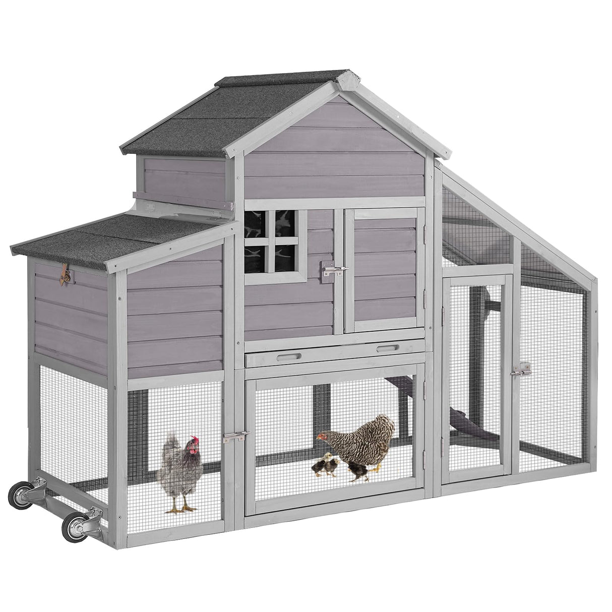 Chicken Coop Outdoor Wooden Hen House 65" with Large Nesting Box, Poultry Cage with Removable Tray,UV Proof Roof GUTINNEEN
