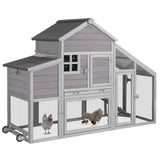 Chicken Coop Outdoor Wooden Hen House 65" with Large Nesting Box, Poultry Cage with Removable Tray,UV Proof Roof GUTINNEEN