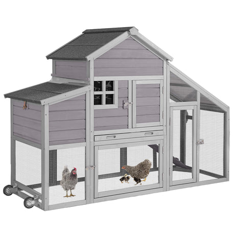 Chicken Coop Outdoor Wooden Hen House 65" with Large Nesting Box, Poultry Cage with Removable Tray,UV Proof Roof GUTINNEEN