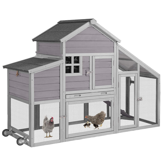 Chicken Coop Outdoor Wooden Hen House 65" with Large Nesting Box, Poultry Cage with Removable Tray,UV Proof Roof - WoodArtSupply