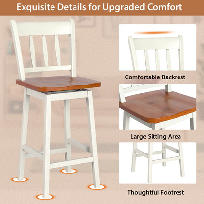 COSTWAY 24.5 Inch Ergonomic White Bar Stools Set of 4 with 360° Swivel & Footrest - WoodArtSupply