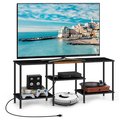 TV Stands for Living Room 50 inch TV Stand with Power Outlet Entertainment Center with Storage 3 Tier TV Console Table for 50 43 40 32 inch TV, Black Luplom