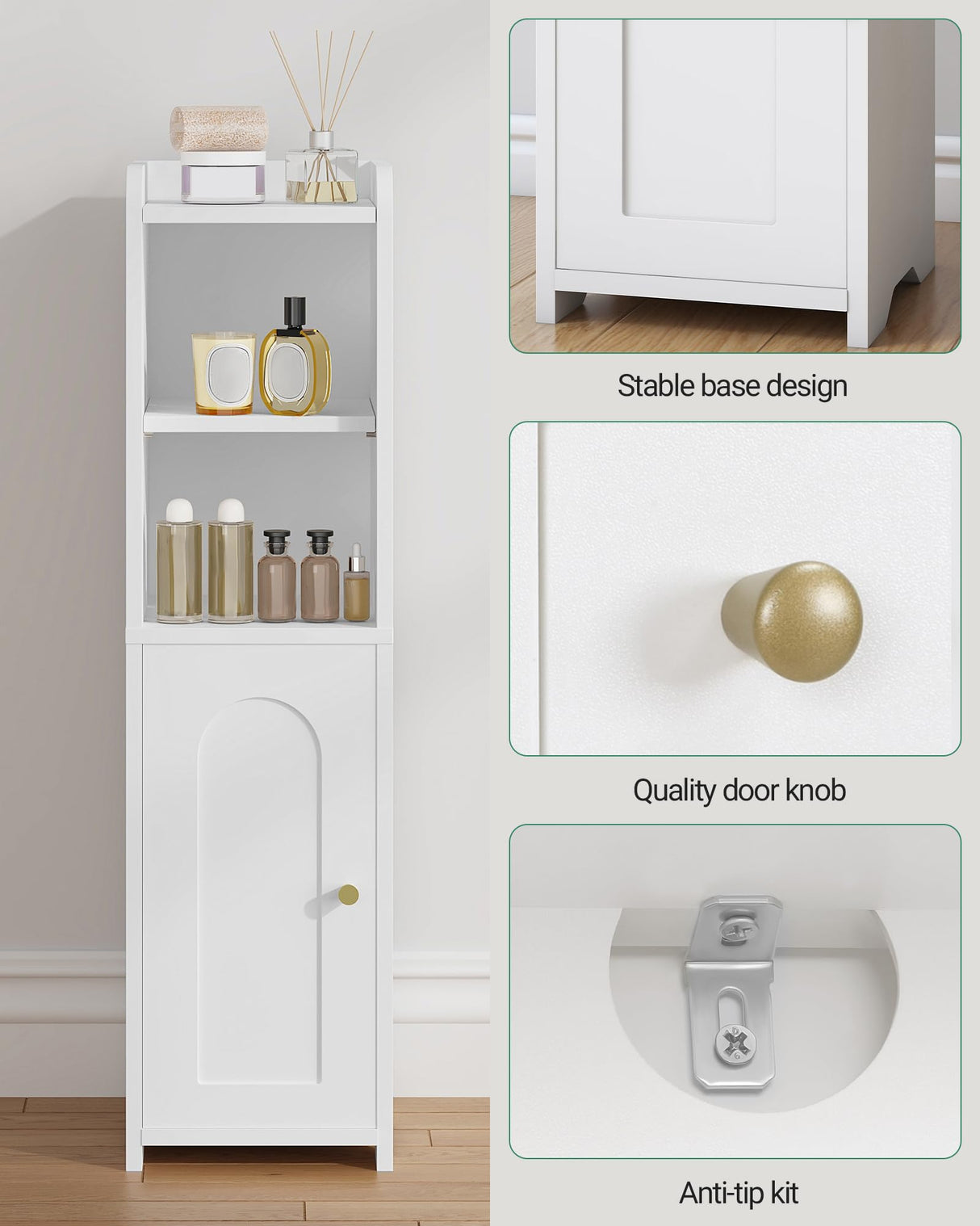 Hzuaneri Bathroom Storage Cabinet, Corner Floor Cabinet with Doors and Adjustable Shelf, Narrow Toilet Paper Cabinet, Bathroom Organizer for Small Spaces, White BC19703X Hzuaneri