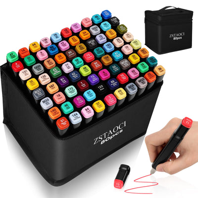 ZSTAOCI 80 Colors Alcohol Markers, Art Markers for Kids Adults Artists Coloring Painting Sketching, Dual Tip Drawing Marker Set Perfect for Boys Girls Students Gift (80)