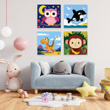4 Pack Paint by Number for Kids with Wooden Frame, Cartoon Owl, Whale Paint by Numbers for Kids Ages 8-12, Baby Dinosaur, Monkey, DIY Acrylic Oil Painting for Beginners for Home Wall Decor 8X8 inch NEWENMO