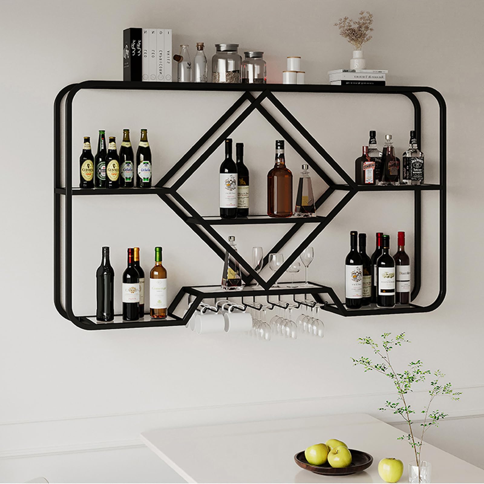 amhricho Wall Mounted Wine Rack, Modern Style Wine Rack, 3 Tier Wine Rack with LED light, Iron Wine Bottle Display Rack for Kitchen, Living Room, Home, Bar, Cafe (Color : Black) - WoodArtSupply