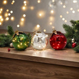 Glass Tabletop Christmas Ornaments - Pre-Lit with Soft White LED，Crystal Ball Halloween Decor for Xmas Home Party Centerpiece Mantel, Warm White Decorative Lamp Generic